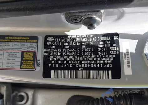 2015 Kia Sorento Lx from USA, damaged, VIN 5XYKTCA68FG641582